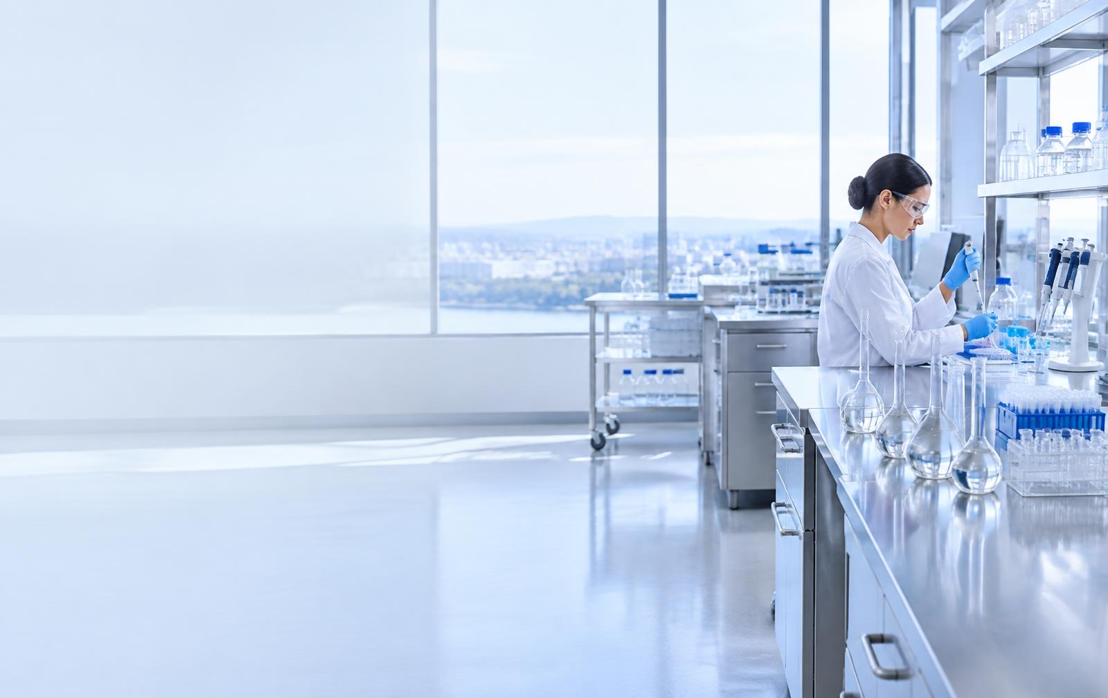 Especialista trabajando en un laboratorio dermatológico de formulación